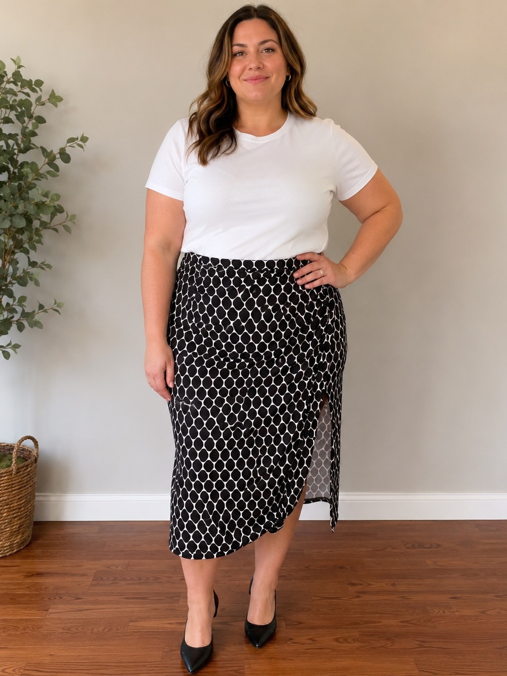 Lane Bryant Black & White Geometric Print Midi Skirt Size 14/16